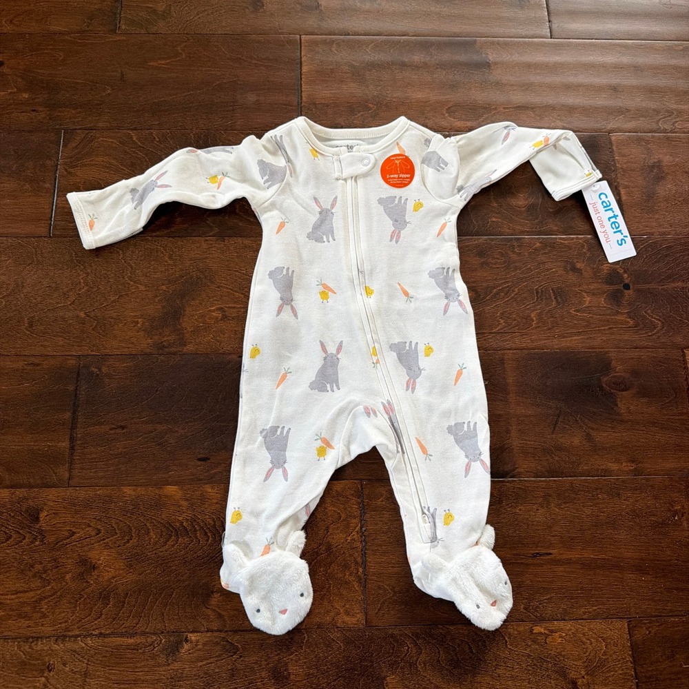 Carters Baby Girls Bunny Carrot Footed Pajamas Sleepers 3m White Easter‎